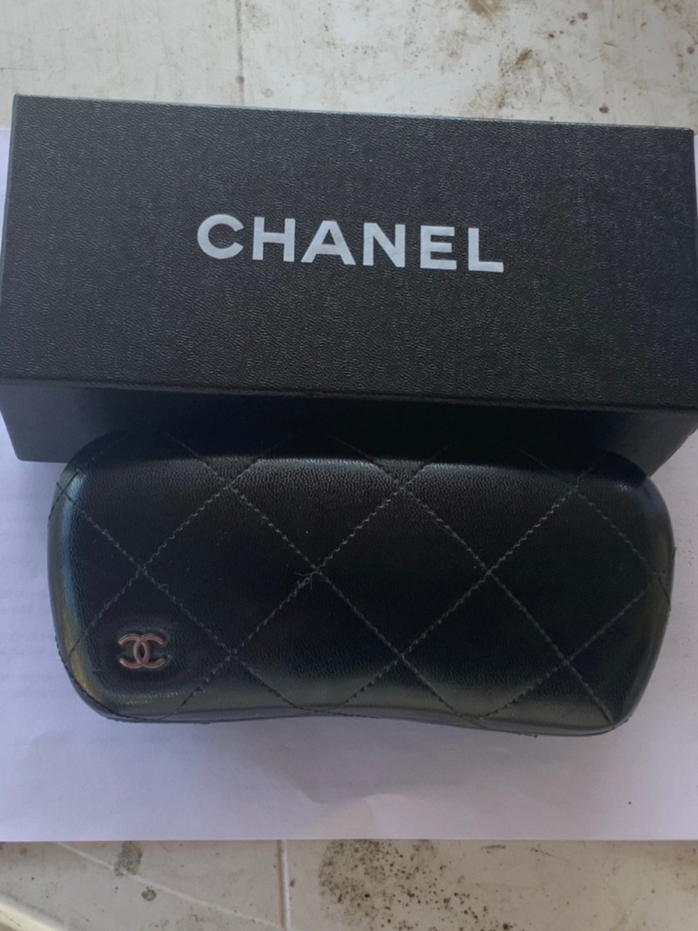 CHANEL LOGO QUILTED GLASSES CASE